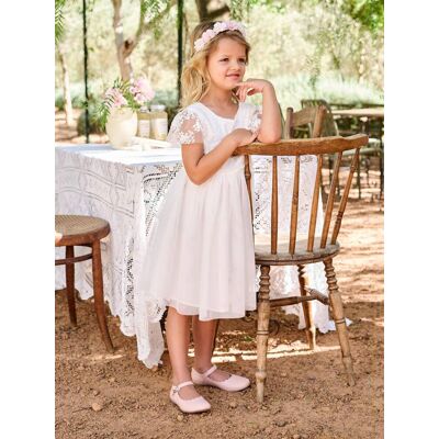 VERTBAUDET Vestido em renda e tule, para menina branco VERTBAUDET Vestido em renda e tule, para menina branco