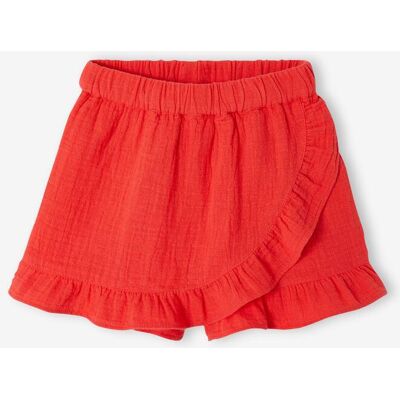 VERTBAUDET Saia-calção em gaze de algodão, para menina vermelho VERTBAUDET Saia-calção em gaze de algodão, para menina vermelho