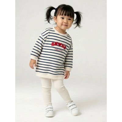 VERTBAUDET Conjunto vestido e legging personalizável para bebé riscas marinho VERTBAUDET Conjunto vestido e legging personalizável para bebé riscas marinho