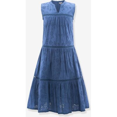 Vestido de verão com bordado inglês Happy Girls para menina azul-ganga Vestido de verão com bordado inglês Happy Girls para menina azul-ganga