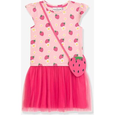 Vestido com saco a tiracolo morango, saia em tule rosa DANAMADE para menina rosa Vestido com saco a tiracolo morango, saia em tule rosa DANAMADE para menina rosa