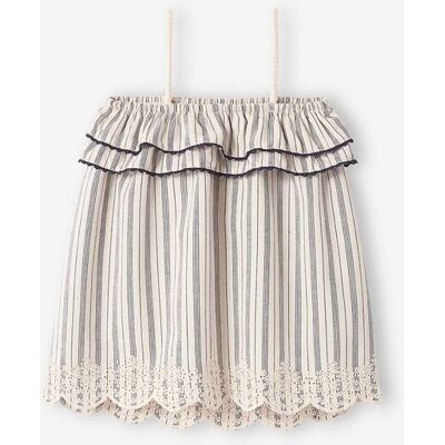 VERTBAUDET Vestido de alças, bordado, para bebé bege claro as riscas VERTBAUDET Vestido de alças, bordado, para bebé bege claro as riscas