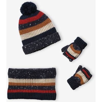 VERTBAUDET Conjunto às riscas, gorro + gola snood + luvas, para menino azul escuro bicolor/multicolor VERTBAUDET Conjunto às riscas, gorro + gola snood + luvas, para menino azul escuro bicolor/multicolor