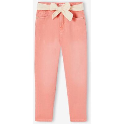 VERTBAUDET Calças "mom fit" e cinto tipo lenço, em gaze de algodão, para menina pêssego VERTBAUDET Calças "mom fit" e cinto tipo lenço, em gaze de algodão, para menina pêssego