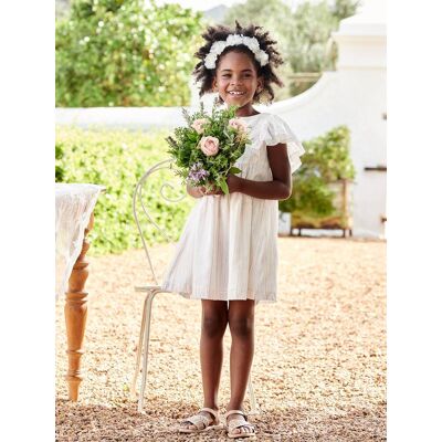 VERTBAUDET Vestido de cerimónia, às riscas, fio brilhante, para menina cru VERTBAUDET Vestido de cerimónia, às riscas, fio brilhante, para menina cru