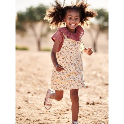 VERTBAUDET Vestido estilo jardineiras às flores, folhos nas alças cinzento-pérola VERTBAUDET Vestido estilo jardineiras às flores, folhos nas alças cinzento-pérola