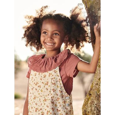 VERTBAUDET T-shirt com gola em bordado inglês, para menina rosa-velho VERTBAUDET T-shirt com gola em bordado inglês, para menina rosa-velho