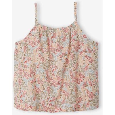 VERTBAUDET Blusa com alças finas e motivos exóticos, para menina cru VERTBAUDET Blusa com alças finas e motivos exóticos, para menina cru
