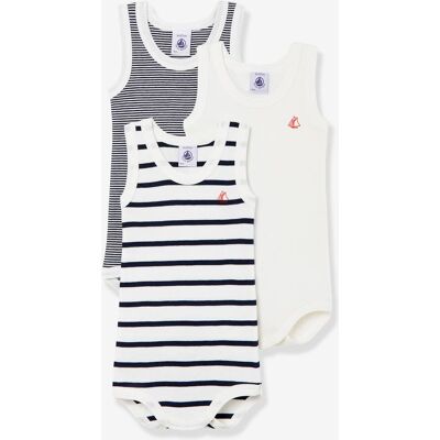 Lote de 3 bodies sem mangas, em algodão bio, da Petit Bateau branco Lote de 3 bodies sem mangas, em algodão bio, da Petit Bateau branco