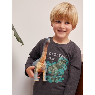VERTBAUDET Camisola "digital dino" efeito pixel em relevo, para menino cinza mesclado VERTBAUDET Camisola "digital dino" efeito pixel em relevo, para menino cinza mesclado