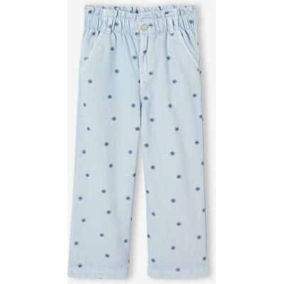 VERTBAUDET Calças largas, às flores, estilo paperbag, para menina azul estampado VERTBAUDET Calças largas, às flores, estilo paperbag, para menina azul estampado