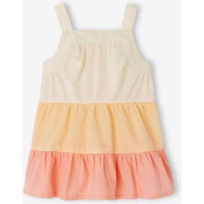 VERTBAUDET Vestido colorblock, de alças, para bebé pêssego VERTBAUDET Vestido colorblock, de alças, para bebé pêssego