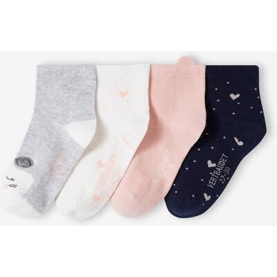 VERTBAUDET Lote de 4 pares de meias gato e corações, para menina rosa VERTBAUDET Lote de 4 pares de meias gato e corações, para menina rosa