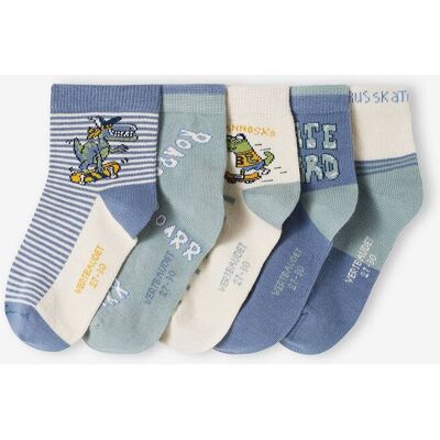 VERTBAUDET Lote de 5 pares de meias "tyrannoskate", para menino verde-água VERTBAUDET Lote de 5 pares de meias "tyrannoskate", para menino verde-água