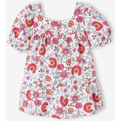 VERTBAUDET Vestido às flores, com folhos, para bebé cru VERTBAUDET Vestido às flores, com folhos, para bebé cru