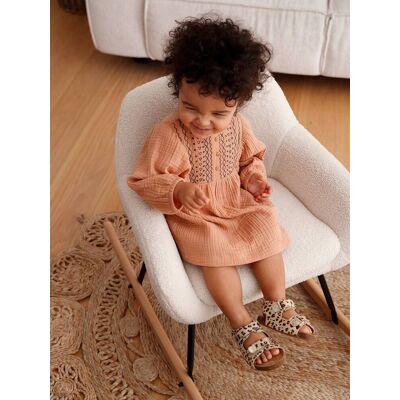 VERTBAUDET Vestido bordado, em gaze de algodão, para bebé caramelo VERTBAUDET Vestido bordado, em gaze de algodão, para bebé caramelo
