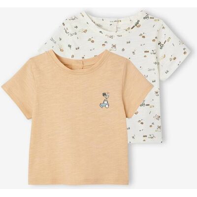 VERTBAUDET Lote de 2 T-shirts de mangas curtas, em algodão biológico, para recém-nascido bege VERTBAUDET Lote de 2 T-shirts de mangas curtas, em algodão biológico, para recém-nascido bege