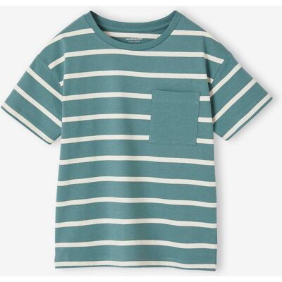 VERTBAUDET T-shirt às riscas personalizável, para menino verde-água VERTBAUDET T-shirt às riscas personalizável, para menino verde-água