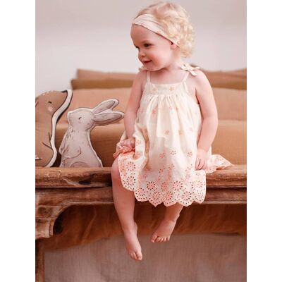 VERTBAUDET Vestido bordado e fita de cabelo a condizer, para bebé cru VERTBAUDET Vestido bordado e fita de cabelo a condizer, para bebé cru