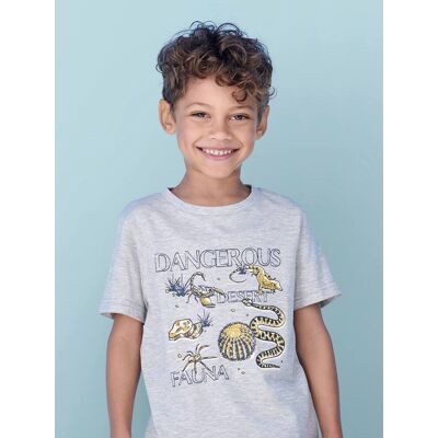 VERTBAUDET T-shirt com animais, para menino cinza mesclado VERTBAUDET T-shirt com animais, para menino cinza mesclado