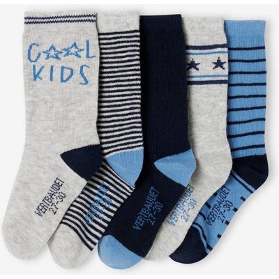 VERTBAUDET Lote de 5 pares de meias "Cool Kids", para menino azul-azure VERTBAUDET Lote de 5 pares de meias "Cool Kids", para menino azul-azure