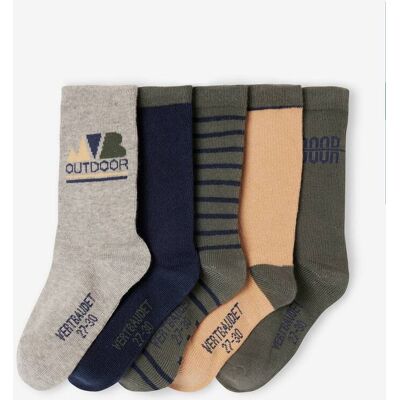 VERTBAUDET Lote de 5 pares de meias sortidas, para menino caqui VERTBAUDET Lote de 5 pares de meias sortidas, para menino caqui
