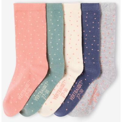 VERTBAUDET Lote de 5 pares de meias às bolas, para menina rosa VERTBAUDET Lote de 5 pares de meias às bolas, para menina rosa