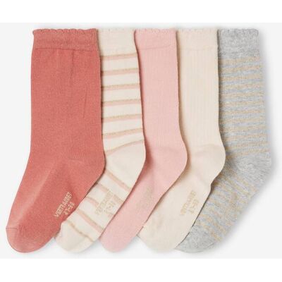 VERTBAUDET Lote de 5 pares de meias, para menina rosa-velho VERTBAUDET Lote de 5 pares de meias, para menina rosa-velho