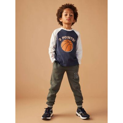 VERTBAUDET Camisola com bola em relevo, mangas raglan a contrastar, para menino azul-noite VERTBAUDET Camisola com bola em relevo, mangas raglan a contrastar, para menino azul-noite
