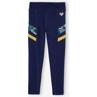VERTBAUDET Leggings de desporto, em matéria técnica, barra fantasia dos lados, para menina azul-noite VERTBAUDET Leggings de desporto, em matéria técnica, barra fantasia dos lados, para menina azul-noite