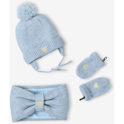 VERTBAUDET Conjunto Coração com gorro + gola snood + luvas para bebé menina azul-cristalino VERTBAUDET Conjunto Coração com gorro + gola snood + luvas para bebé menina azul-cristalino