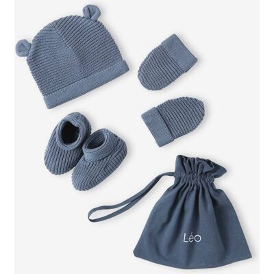 VERTBAUDET Conjunto gorro, luvas e sapatinhos, bolsa a condizer, para recém-nascido azul-ganga VERTBAUDET Conjunto gorro, luvas e sapatinhos, bolsa a condizer, para recém-nascido azul-ganga
