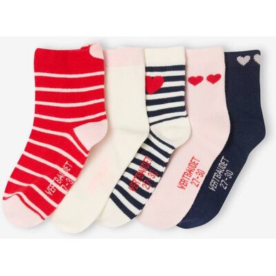 VERTBAUDET Lote de 5 pares de meias corações, para menina vermelho VERTBAUDET Lote de 5 pares de meias corações, para menina vermelho