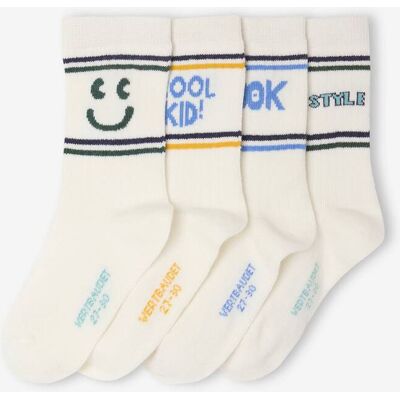 VERTBAUDET Lote de 4 pares de meias de desporto, em canelado, para menino cru VERTBAUDET Lote de 4 pares de meias de desporto, em canelado, para menino cru