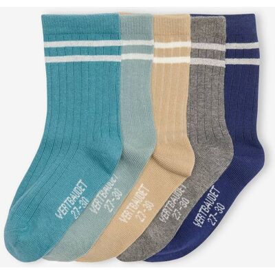 VERTBAUDET Lote de 5 pares de meias às riscas, em canelado, para menino marinho VERTBAUDET Lote de 5 pares de meias às riscas, em canelado, para menino marinho