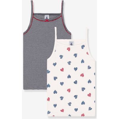 Lote de 2 camisolas de alças para criança, em algodão estampado aos corações, da PETIT BATEAU branco Lote de 2 camisolas de alças para criança, em algodão estampado aos corações, da PETIT BATEAU branco