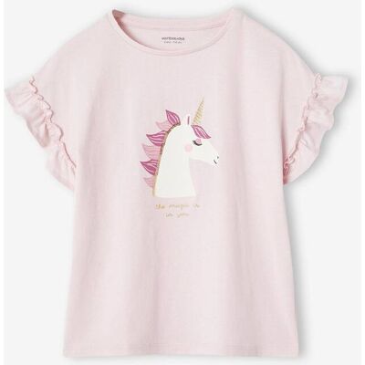 VERTBAUDET T-shirt com motivo irisado, mangas curtas com folho, para menina rosa-pálido VERTBAUDET T-shirt com motivo irisado, mangas curtas com folho, para menina rosa-pálido