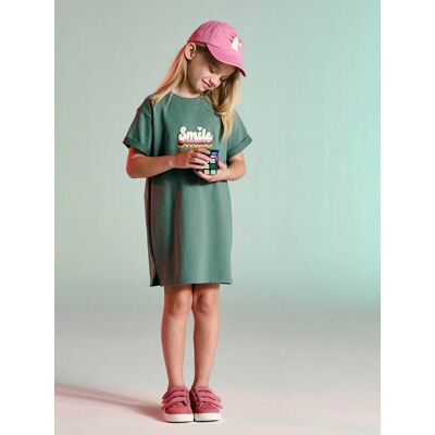 VERTBAUDET Vestido em moletão para menina verde-salva VERTBAUDET Vestido em moletão para menina verde-salva