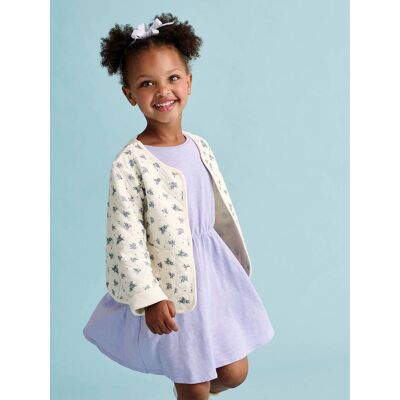 VERTBAUDET Conjunto de casaco acolchoado estampado às flores + vestido, para menina violeta VERTBAUDET Conjunto de casaco acolchoado estampado às flores + vestido, para menina violeta