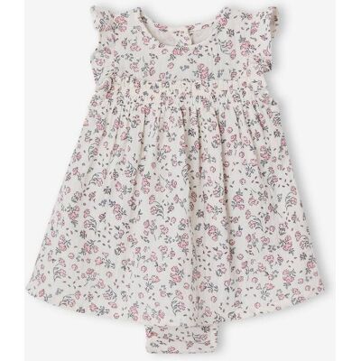 VERTBAUDET Vestido de cerimónia, com calções bloomer integrados, para recém-nascido cru VERTBAUDET Vestido de cerimónia, com calções bloomer integrados, para recém-nascido cru