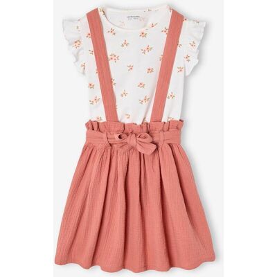 VERTBAUDET Conjunto t-shirt às riscas + saia em gaze de algodão, para menina rosa-velho VERTBAUDET Conjunto t-shirt às riscas + saia em gaze de algodão, para menina rosa-velho