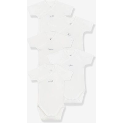 Lote de 5 bodies cruzados de mangas curtas, para bebé, da Petit Bateau branco Lote de 5 bodies cruzados de mangas curtas, para bebé, da Petit Bateau branco
