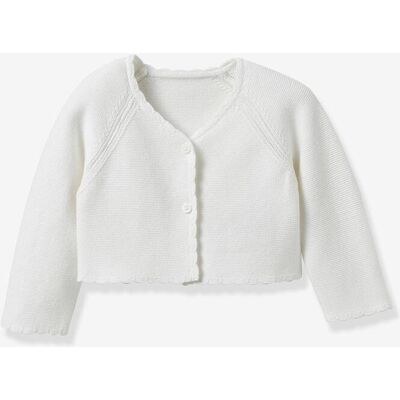 Casaco de malha curto, para menina - algodão biológico - coleção cerimónias e casamento, da CYRILLUS cru Casaco de malha curto, para menina - algodão biológico - coleção cerimónias e casamento, da CYRILLUS cru