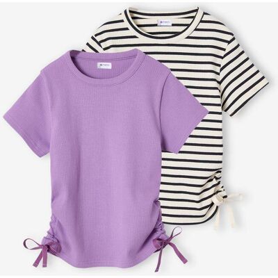 Lote 2 t-shirts com cordões de correr, para menina, JONEN violeta Lote 2 t-shirts com cordões de correr, para menina, JONEN violeta