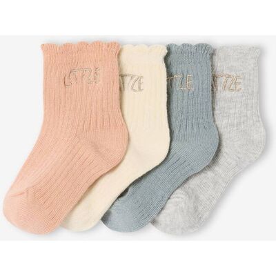 VERTBAUDET Lote de 4 pares de meias "little", para bebé rosa-pálido VERTBAUDET Lote de 4 pares de meias "little", para bebé rosa-pálido