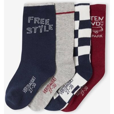 VERTBAUDET Lote de 4 pares de meias «Skate», para menino marinho VERTBAUDET Lote de 4 pares de meias «Skate», para menino marinho
