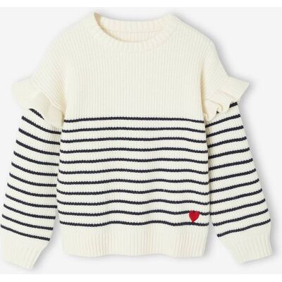 VERTBAUDET Camisola com folhos nas mangas, para menina riscas marinho VERTBAUDET Camisola com folhos nas mangas, para menina riscas marinho