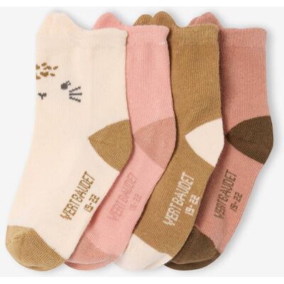 VERTBAUDET Lote de 4 pares de meias «animais», para bebé rosa VERTBAUDET Lote de 4 pares de meias «animais», para bebé rosa