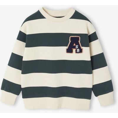 VERTBAUDET Sweat com riscas largas, emblema em malha tipo borboto, para menino risas verde VERTBAUDET Sweat com riscas largas, emblema em malha tipo borboto, para menino risas verde