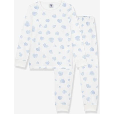 Pijama criança em moletão estampado corações PETIT BATEAU azul claro Pijama criança em moletão estampado corações PETIT BATEAU azul claro